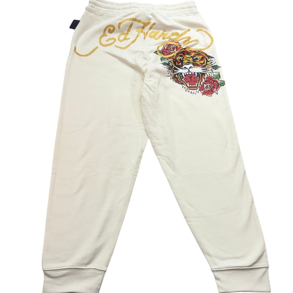 Ed Hardy Womens Sweatpants 1X Ivory Cotton Blend Jogger Tiger Rose Graphic NWT - Picture 5 of 11